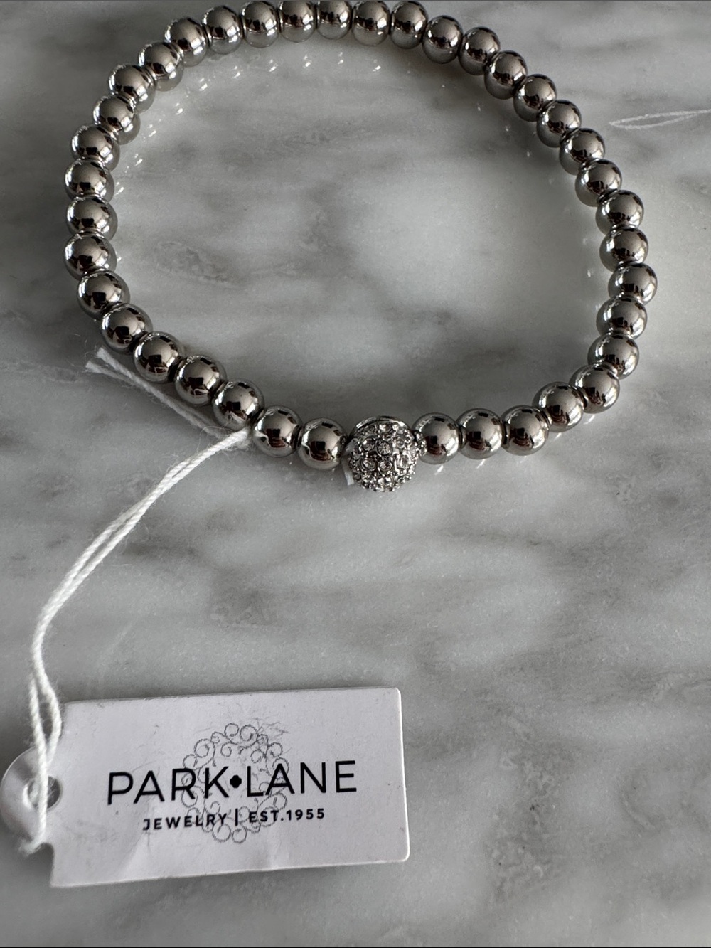 Park Lane Mars silver bead stretch bracelet with single crystal bead. NWT. - Picture 2 of 2